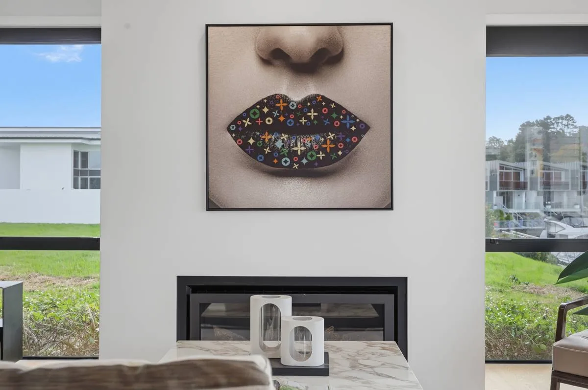Bedroom, Artwork and fireplace