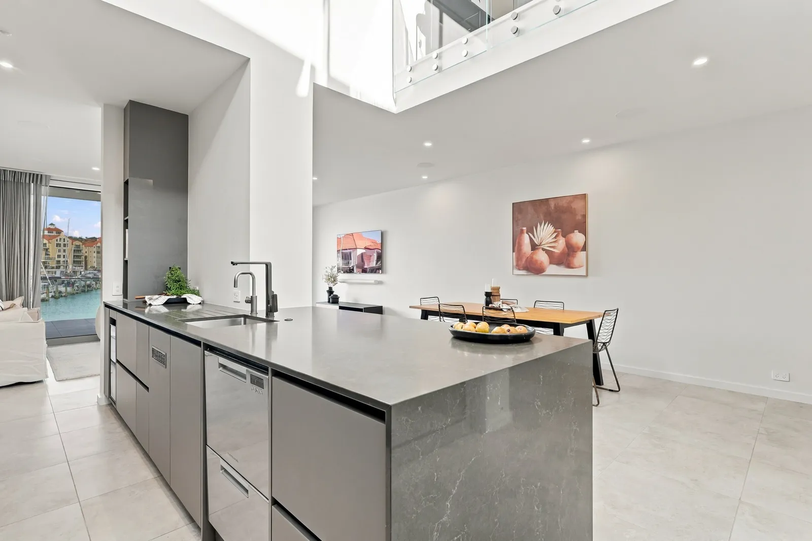 Kitchen island, waterfront townhouse in Gulf Harbour, Hibiscus Coast